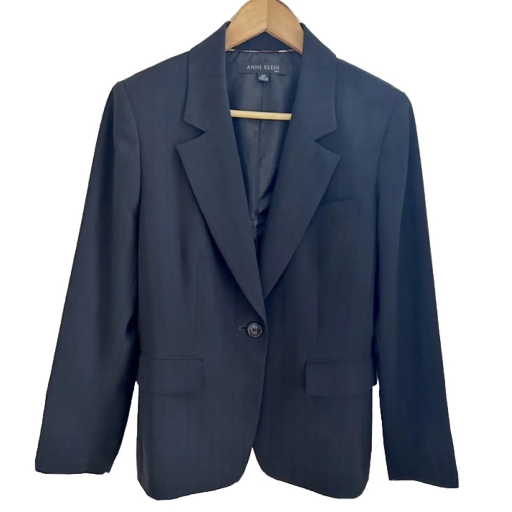 Anne Klein Black with Black Pinstripes Blazer Suit Jacket Size Petite 12